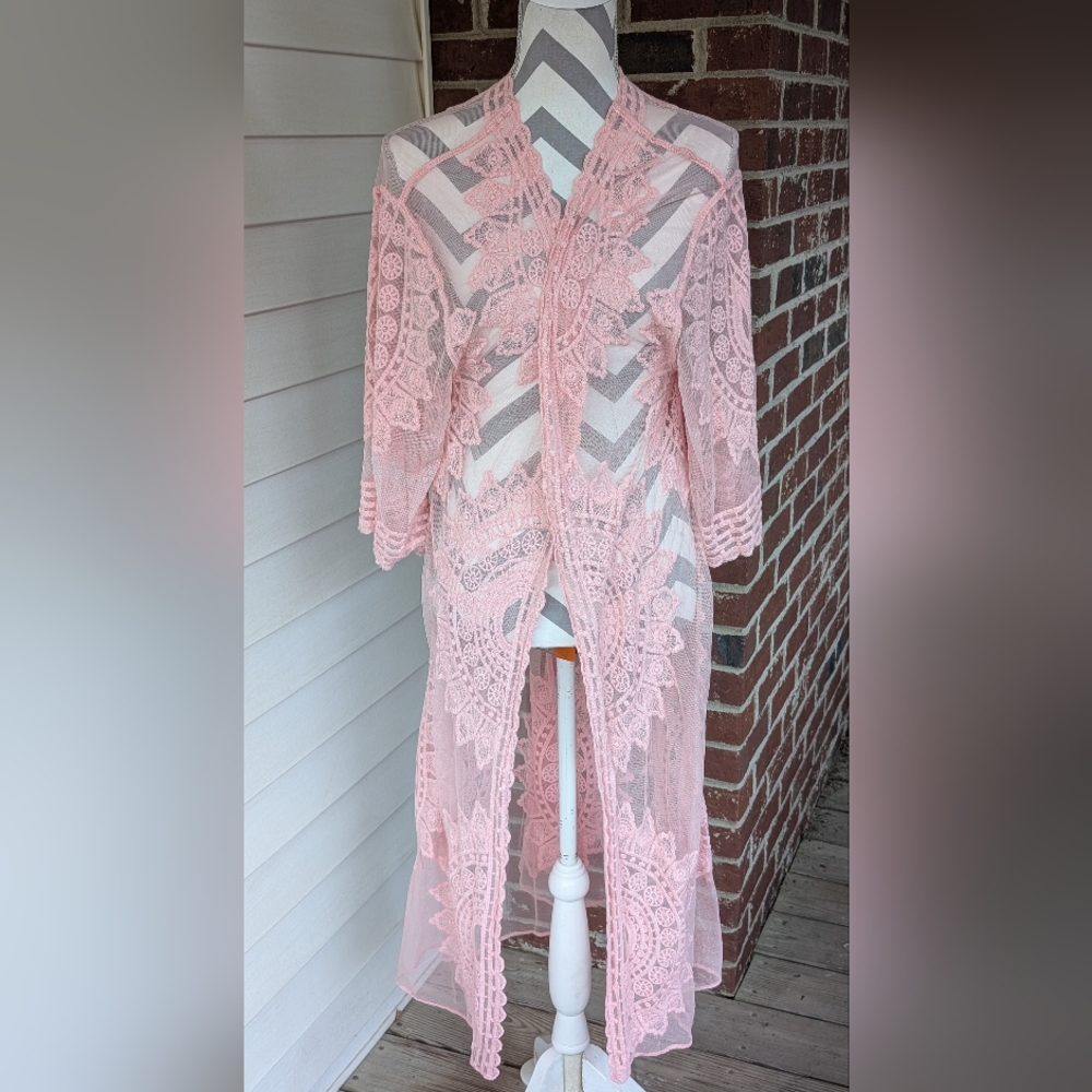 Rachel Zoe Pink Lace Kimono Cardigan